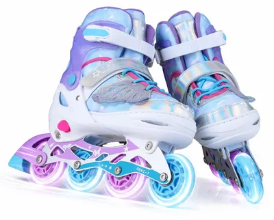 Produktbild von KOMFOTTEU Kinder Inliner mit LED-Rollen, 4 Größen verstellbare Inline Skates für Mädchen & Jungen, Schmetterling Rollschuhe mit Klettverschluss & Fersenbremse, Rollerblades für drinnen & draußen(L)