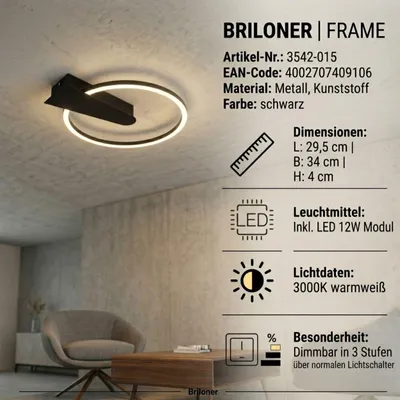 Produktbild von Briloner LED-Deckenleuchte Nico, 3.000K, rund, schwarz