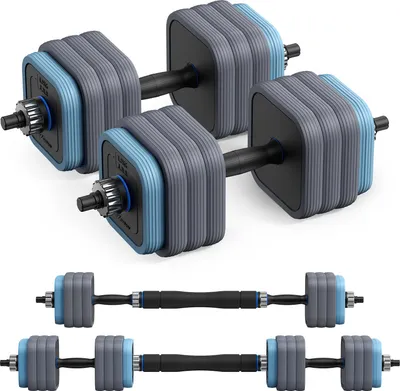 Produktbild von 3-in-1 verstellbares Hantel-Set – Kurzhantel & Langhantel, quadratische Scheiben, doppelte Sicherheitsmutter, rutschfeste Griffe, geräuscharm (30 kg)