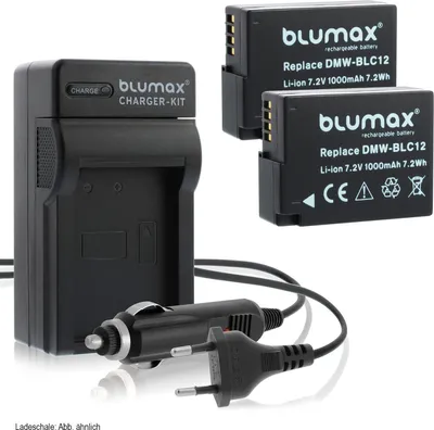 Produktbild von 2x Akku + Lader für Panasonic DMW-BLC12  DMW-BLC12E DMC-FZ2000  G85 1000 mAh