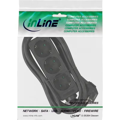 Obrázek produktu pro InLine® 16431 Zásuvková lišta, 3cestný uzemňovací kontakt, 1,5 m, černá