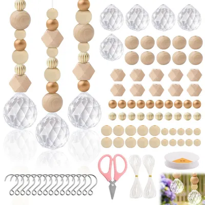 Produktbild von Sonnenfänger Kristall 30mm Transparent 8 Stück mit Holzperlen DIY Fensterdeko Hängend