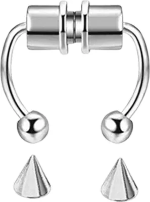 Produktbild von Nicht durchdringender gefälschter Nasenring, wiederverwendbarer Edelstahl-Nasenring, modische magnetische Septumringe für Party-Silber