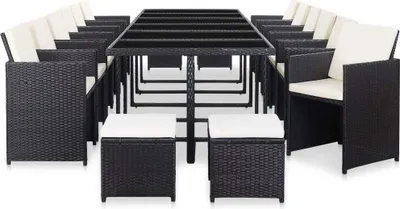 Produktbild von vidaXL 17-tlg. Garten-Essgruppe mit Auflagen Poly Rattan Schwarz