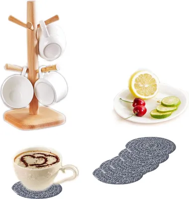 Produktbild von Geflochten Untersetzer Set - Hitzebeständig - 4 Stück - Baumwolle - 11 cm