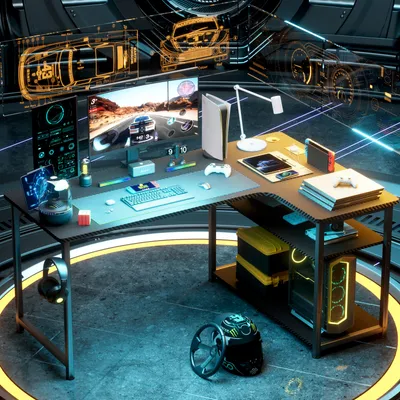 Produktbild von GTPLAYER Eckschreibtisch Schreibtisch Gaming Tisch mit Regal USB-Ladeanschluss und Steckdose (1 Tisch), 120cm Computertisch L Form, PC Tisch für Büro,