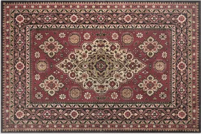 Imagen del producto de Alfombra vinílica vintage, diseño geométrico, color rojo – 100x150 cm – Alfombra para exteriores – Para terraza – Resistente a la intemperie – Diseño moderno