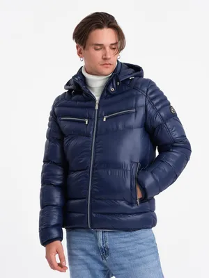 Imagen del producto de Chaqueta de invierno para hombre de la marca Ombre Clothing, color azul oscuro, talla XL