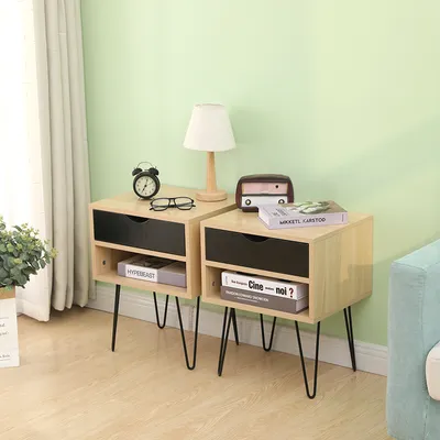 Produktbild von 2x Nachtschrank mit Schublade Nachttisch Beistelltisch Nachtkommode Telefontisch für Schlafzimmer 40x34x50cm