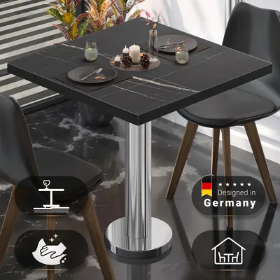 Produktbild von BML | Bistro Tisch | 80 x 80 x 74,5 cm | Quadratisch | Schwarzer Rand | Schwarz Marmor / Edelstahl | Bistrotisch Gastro Tisch