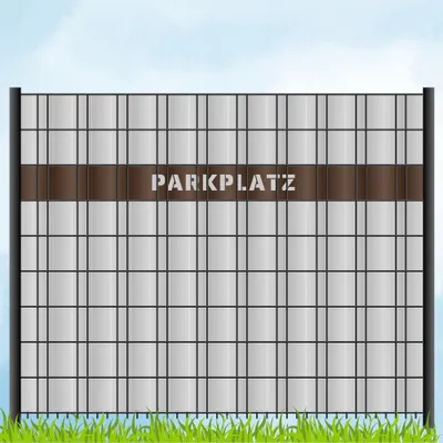 Produktbild von zaun|zu Sichtschutzstreifen mit Laser Beschriftung "PARKPLATZ" für Doppelstabzaun Braun 2,55m