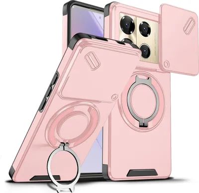 Image de Étui double couche pour Infinix Note 40 Pro 5G/4G/Note 40 Pro+ 5G, couvercle coulissant pour l'appareil photo et support magnétique en forme d'anneau Rose
