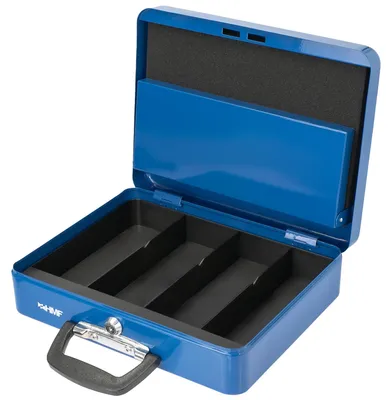 Geldkassette mit Tragegriff von HMF mit 30 cm Breite in blau