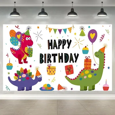 Image de Bannière d'anniversaire sur le thème des dinosaures, 180x110 cm, couleur verte, en polyester