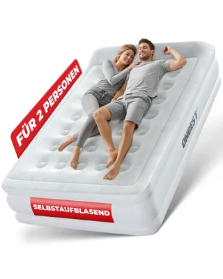 Produktbild von ONBEST Luftbett mit Kopfkissen selbstaufblasend | mit Pumpe | Queensize | 203 x 46 x 152 cm | Tragetasche | Weiß