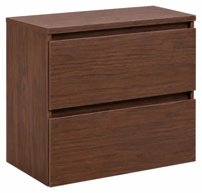 Obrázok produktu pre Zavěšená skříňka do koupelny, šířka 60 cm, s zásuvkami, korpus a deska z orecha, s úchytkami, rozměry: 60 x 46 x 58,6 cm, Obrázok generovaný UI