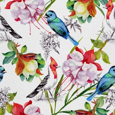 Image de OUTDOOR DÉCORDS OXFORD - Motif fleurs et oiseaux I DX153