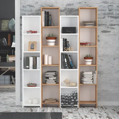 Produktbild von Skye Decor, Semm- SemmMDD, Eichenfarbig,,Weiß, Bücherregale, 180x33,6x25 cm, 100% Melaminbeschichtete Partikelplatte