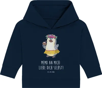Produktbild von Mr. & Mrs. Panda Organic Baby Hoodie Pinguin Kokosnuss 24. - 36. Monat - French Navy - Geschenk, Kapuzenshirt, Urlaub, Hawaii, Kapuzensweatshirt, Pinguine