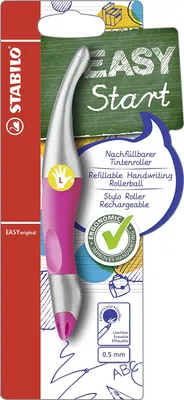 Produktbild von Ergonomischer Tintenroller für Linkshänder - STABILO EASYoriginal metallic in neonpink - Einzelstift - Schreibfarbe blau (löschbar) - inklusive Patrone