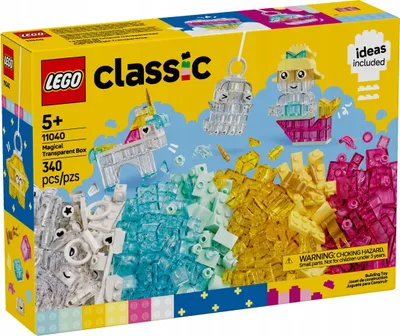 Productafbeelding van LEGO Classic Magische Doos met transparante steentjes - Kleurrijke bouwstenen en verbindingssteentjes - Eenhoorn, draak, pinguïn en andere figuurtjes - Creatief bouwpakket voor meisjes en jongens vanaf 5 jaar, artikelnummer 11040