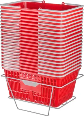 Obrázek produktu pro Nákupní košík Přenosný košík na potraviny 20 dílů 21L s držadlem a stojanem v červené barvě - ideální na nákupy