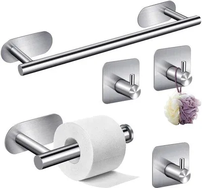 Obrázok produktu pre RVS Nástenný držiak na uteráky 5 v 1, samolepiaci, do kúpeľne a kuchyne, 40 cm, strieborný