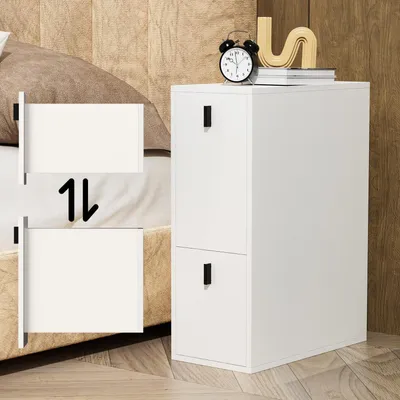 Immagine prodotto di Tavolino da notte stretto con 2 cassetti, dimensioni 25x51x68 cm, colore bianco