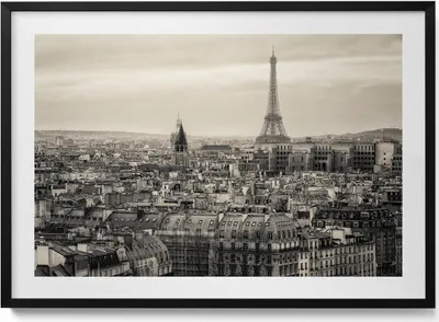 Produktbild von Landschaft von Paris und der Eiffelturm– Wandbild mit Rahmen – Gerahmtes Bild  – Wanddekoration – 100x70 cm –  Schwarz Rahmen