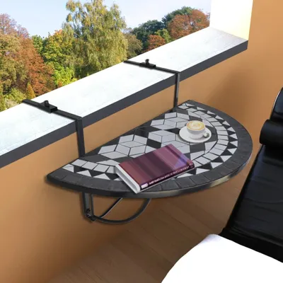 Immagine prodotto di The Living Store Tavolino da balcone sospeso Mosaico bianco e nero