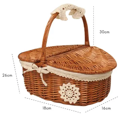 Immagine prodotto di Omgoods - Cesto da picnic in vimini con coperchio e maniglia - Verde, 26x18x16 cm