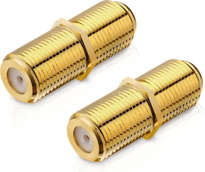 Produktbild von conecto F-Verbinder, F-Kupplung, F-Buchse auf F-Buchse, Adapter zur Verlängerung von Antennen-Kabel / Koaxial-Kabel, vergoldet, 2er Set