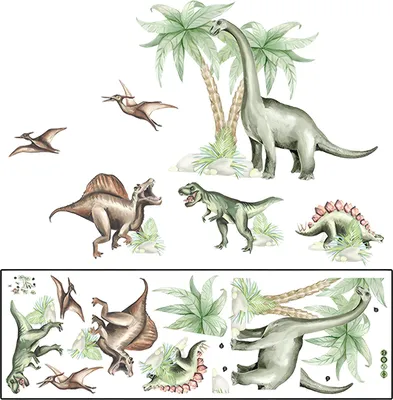 Produktbild von Dinosaurier Wandsticker, Dinosaurier Groß Wandaufkleber,  Selbstklebend Dinosaurier Wandtattoo, Dinosaurier Set Wandsticker, Wandaufkleber für Babyzimmer, Dino Palmen Wanddeko Sticker
