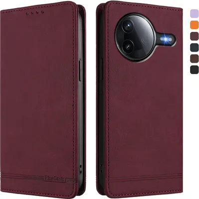 Produktbild von Hülle für Xiaomi Poco F7 Pro/F7 Ultra, Retro Kunstleder Ständer Klapphülle mit Kartenfächer und Magnetische Rot