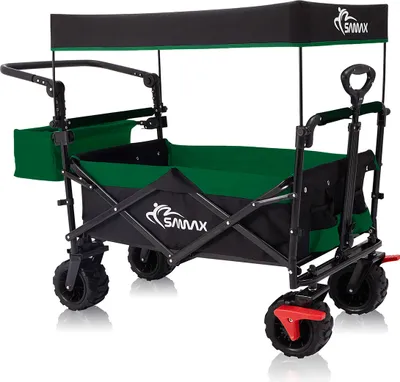 Produktbild von SAMAX Faltbarer Bollerwagen Offroad mit Dach - Schwarz / Grün