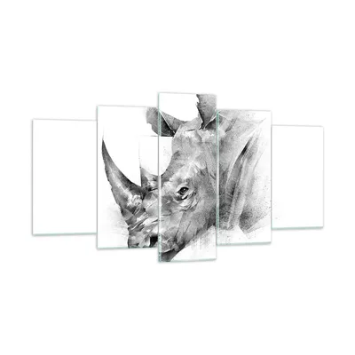 Produktbild von Bilder auf glas - 5 Teile - Nashorn Porträt Grafik - 160x85cm - Glasbilder - Wandbilder - Bilder - zum Aufhängen bereit - Wanddekoration aus Glas - Glas Bilder - Wandbild auf Glas - GEA160x85-4378