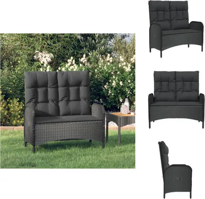 Produktbild von vidaXL Gartenbank mit Liegefunktion & Kissen 107cm Poly Rattan Schwarz -  Gartenbänke