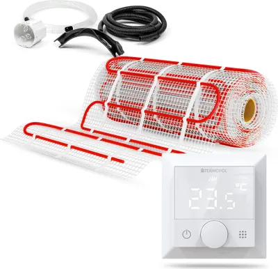 Produktbild von Termofol Set Heizmatte mit Thermostat - Elektrische Fußbodenheizung fur Badezimmer, Wohnzimmer und Küche - Heizfolie mit Heizkraft 150W/m2 - Oberfläche 4,5 m² - H5 Weiß