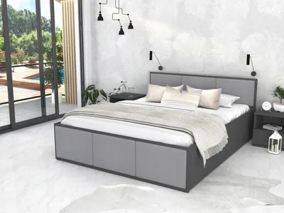 Produktbild von Bett mit Lattenrost Jugendbett Doppelbett  180x200 hellgrau-grau ohne Matratze