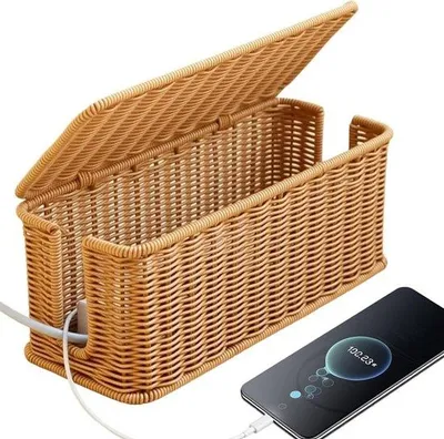 Produktbild von Famanu Kabelbox Organizer aus Rattan - Kabelmanagement und Steckdosenversteck