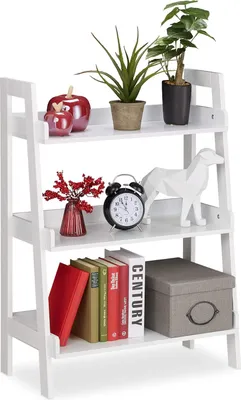 Produktbild von Relaxdays Standregal 3 Ebenen, Leiterregal für Deko, Pflanzen & Bücher, Treppenregal, HxBxT: 82,5 x 61 x 29 cm, weiß