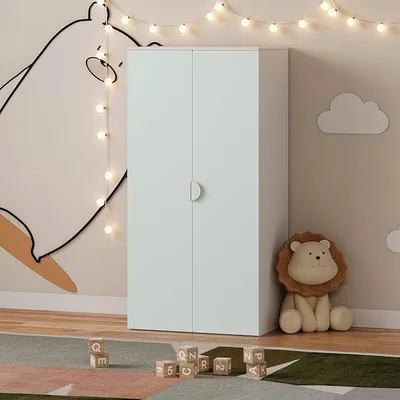 Produktbild von Kinderkleiderschrank Sandnes Garderobenschrank für Kinder 123 x 60 x 40 cm Kleiderschrank Kinderzimmer mit 2 Türen 1 Kleiderstange 1 Ablagefach Kinderschrank Weiß/Mintgrün