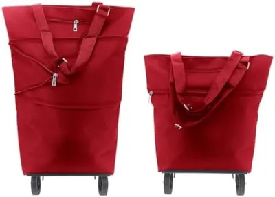 Produktbild von PolkaHome® Klappbarer Einkaufswagen mit Rollen – 50 l, wasserabweisend, Rot