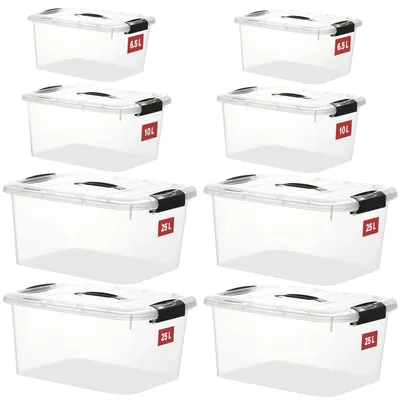 Stapelbare Aufbewahrungsboxen mit Deckel, 25L, transparent, 8 Stück