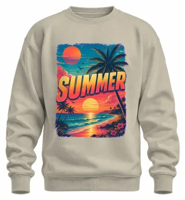Zdjęcie produktu dla Letnia bluza z kapturem w stylu retro, motyw: zachód słońca, plaża, palmy, tropiki, wakacje, vaporwave, naturalne barwy, rozmiar XXL