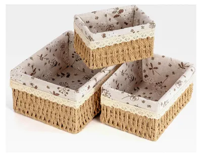 Produktbild von Aufbewahrungskörbe mit Futter, 3 Stück, handgewebt, Boho-Nachbildung, recycelbare Wickeltisch-Organizer für das Kinderzimmer