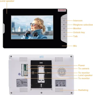Image de Sonnette intelligente avec caméra - Interphone vidéo - Écran HD de 18 cm - Vision nocturne - Audio bidirectionnel - Portée de 60 m (avec fil) - Noir et blanc