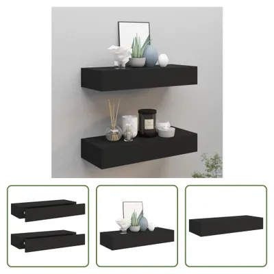 Produktbild von The Living Store Wandregale mit Schubladen 2 Stk. Schwarz 60x23,5x10 cm MDF