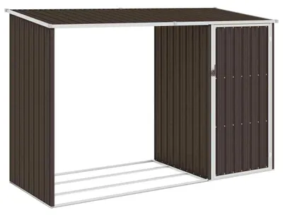 Produktbild von Brennholzregal Verzinkter Stahl Brennholzunterstand für Kaminholz Gartenholz Lagerung im Freien Wetterschutz 245 x 98 x 159 cm Braun