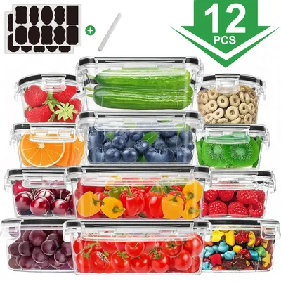 Produktbild von 12 Stück Frischhaltedose Set mit Deckel Stapelbar Dosen Küche Set Aufbewahrungsbox BPA-Frei Frischhaltedose für Mikrowellen und Kühlschrank
